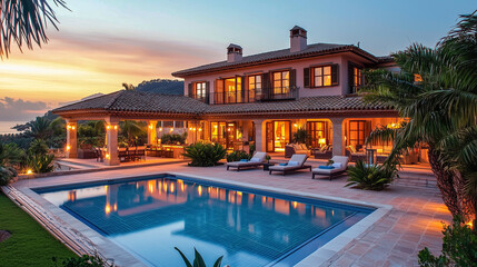 Obraz premium Luxury modern residence with outdoor pool