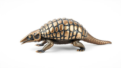 Fototapeta premium Armadillo metallic 3D image of bronze armadillo on white background. Generative AI