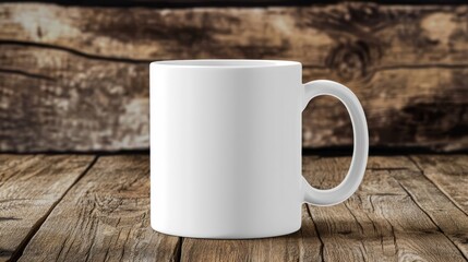 Blank White Mug Mockup on Rustic Wood Table for Design Presentation