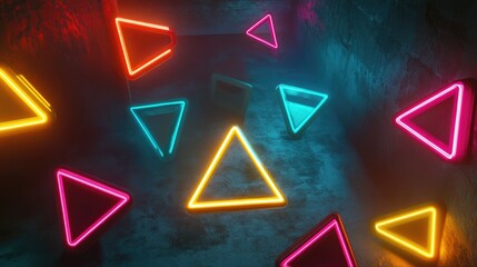 Top view of futuristic polygonal shapes with luminous outlines, creating a tech-centric look.