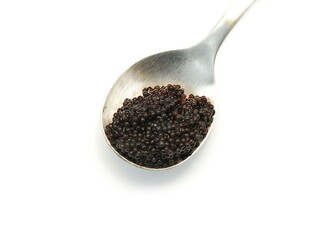 Black Caviar Isolated, Sturgeon, Sevruga, Beluga Caviare, Luxury Seafood, Expensive Gourmet Delicatessen, Black Caviar on White Background