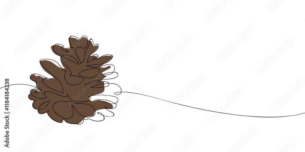 Poster a single line drawing of a cone. continuous line conifer fir cone icon in color. one line icon. vect