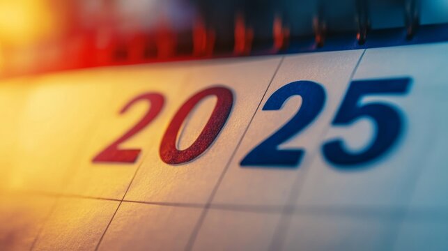 Happy new year 2025. Close up calendar concept.