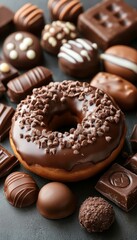 Chocolate Donut Indulgence A Tempting Assortment of Chocolate Treats and Confections.