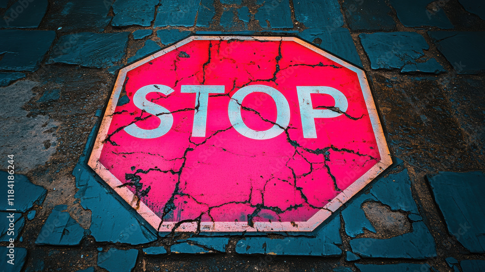 Poster stop, a captivating image of overlapping glowing stop signs, featuring a high-fidelity design suitab