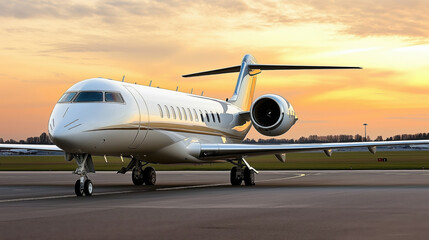A large white jet is parked on the runway