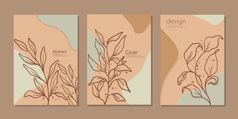 set of book cover template with hand drawn floral decorations. abstract retro botanical background. universal artistic templates background. Set of poster, card, invitation, flyer, cover, banner, plac