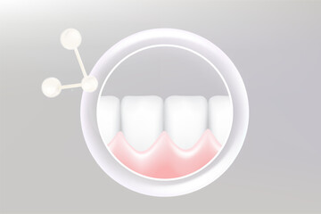 Hyaluronic acid teeth and gum care solutions ad, white collagen with cosmetic advertising background ready to use, illustration vector.