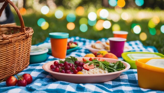 Plastic free picnic, reusable utensils, containers, importance of reducing plastic waste, steel lunch box