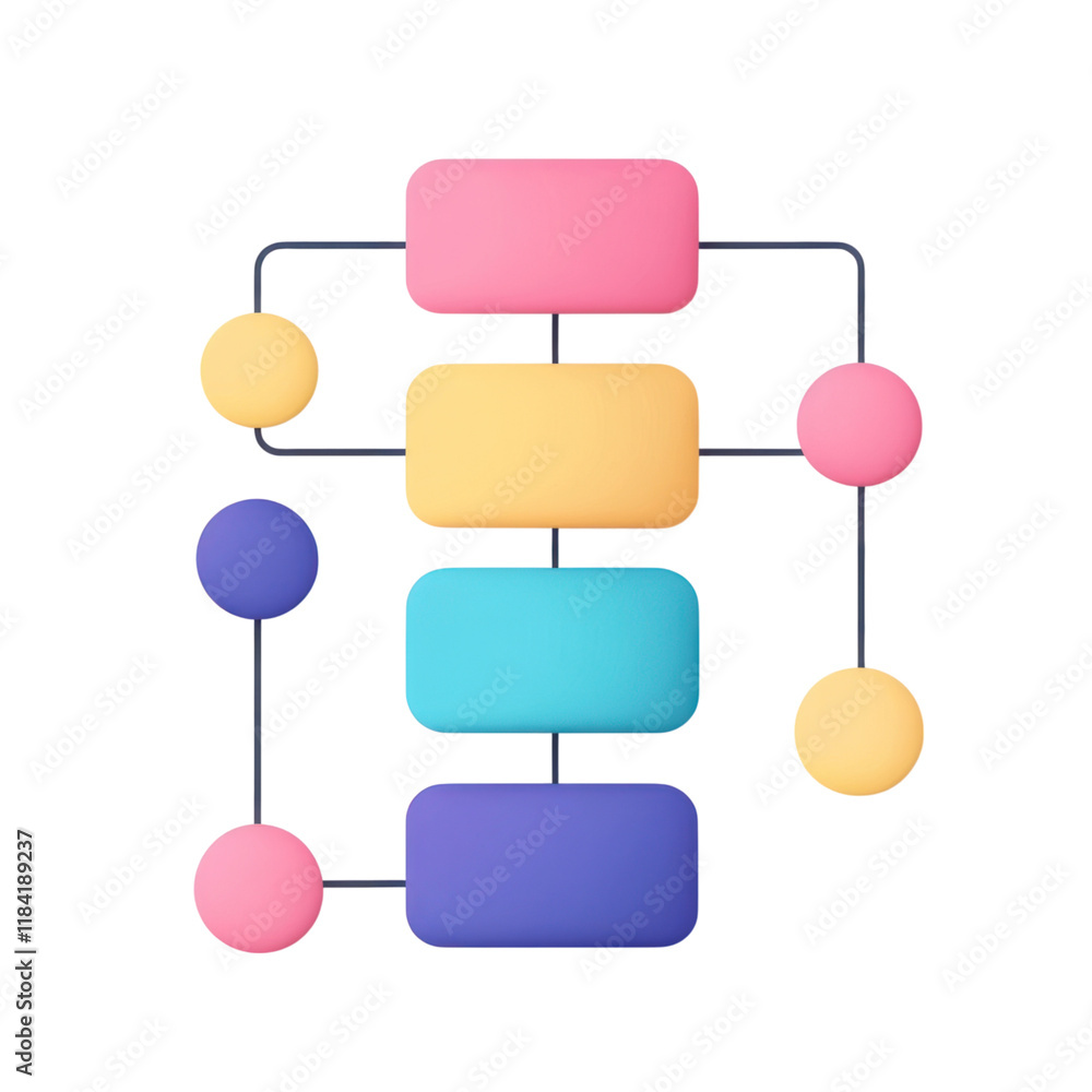 Poster flowchart illustrating investment strategies with colorful shapes and connections. this infographic 