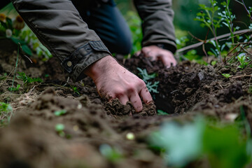 Grim Scene of Serial Killer Burying Evidence in Isolated Woodland Generative AI