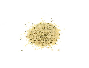 Shelled Hemp Seed isolated on white. Hemp hearts isolated - Healthy Nutrition