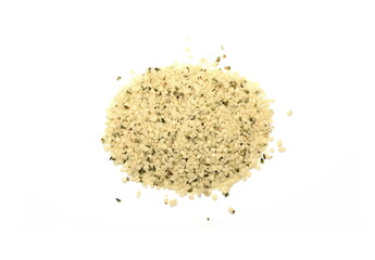 Shelled Hemp Seed isolated on white. Hemp hearts isolated - Healthy Nutrition