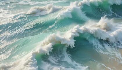 Fototapeta premium Abstract representation of sea foam with soft waves and foamy textures in shades of blue-green and beige, abstract shapes, soothing blues, natural forms