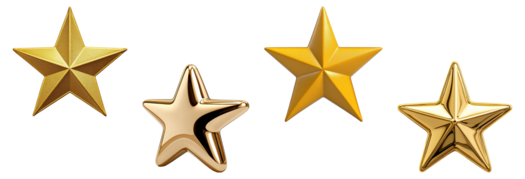 Set of shiny gold stars with a 3D effect, isolated on transparent background - Powered by Adobe