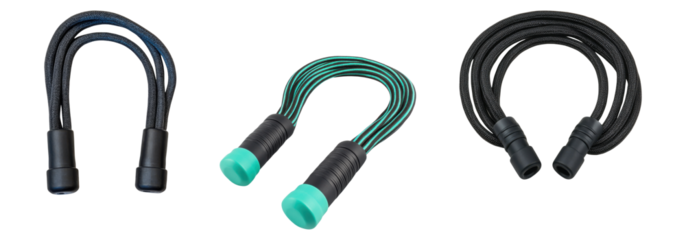 Set of jump ropes in different designs, isolated on transparent background