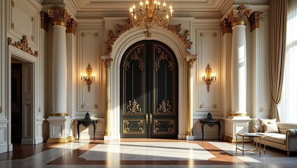 Obraz premium Elegant Grand Entrance Hallway With Ornate Doors