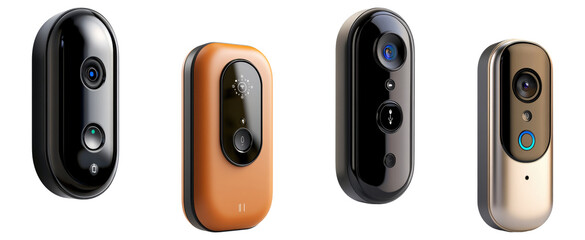 Obraz premium Set of smart home cameras with sleek designs, isolated on transparent background