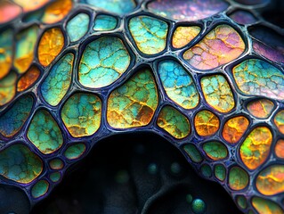 A vibrant and colorful background inspired by the skin of a chameleon, with intricate, iridescent patterns blending seamlessly in hues of vivid greens, purples, blues, and oranges