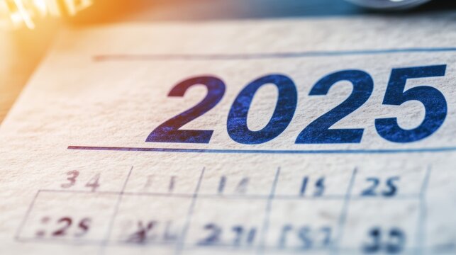 Happy new year 2025. Close up calendar concept.