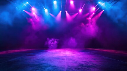 Fototapeta premium Neon Lights Stage, Purple and Blue, Concert Background