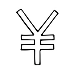 Obraz premium Hand drawn yen currency symbol. Brush stroke doodle. Single element for design