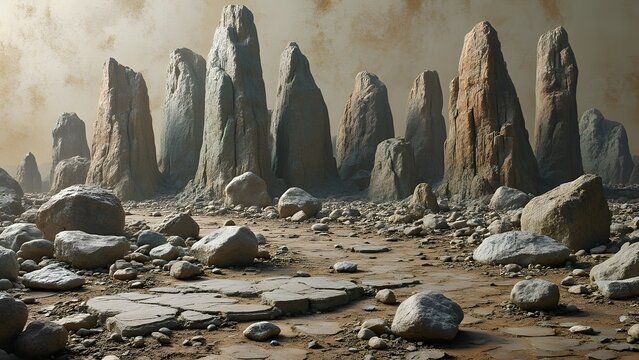 Monumental Weathered Rock Formation, Entropy's Topographical Map - AI-Generated Abstract Landscape