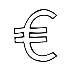 Hand drawn euro currency symbol. Brush stroke doodle. Single element for design