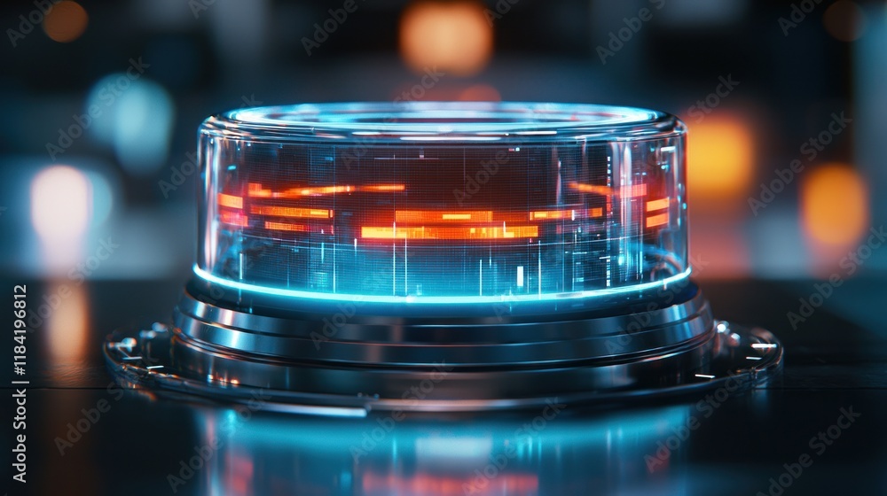 Poster futuristic control panel: glowing tech interface