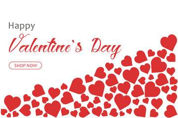 Valentine's Day Sale Poster or banner with red hearts and on white background. Promotion and shopping template or background for Love and Valentine's day concept.