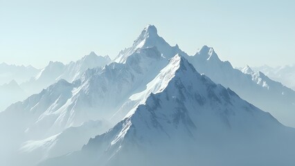 Fototapeta premium Majestic Silver Minimalist Mountain Peaks, Serene Snow-Capped Range Under a Clear Blue Sky