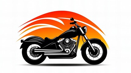 Fototapeta premium Black chopper motorcycle illustration against an orange and white background.