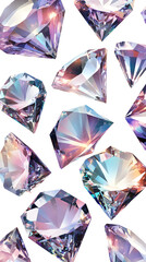Fototapeta premium Numerous diamonds with abundant reflections and refractions wallpaper on a white background