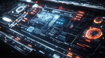 Obraz premium Futuristic Digital Interface: Neon Lights and Circuitry