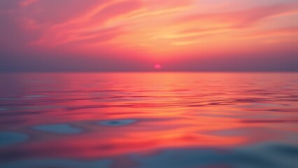 Obraz premium Vibrant Pink and Orange Sunset Reflection on Calm Water, Minimalist Peach-toned Ripples