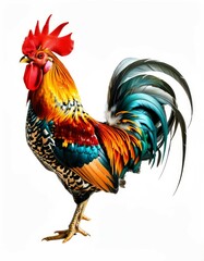 Fototapeta premium beautiful bright colorful brave cockerel on a white background