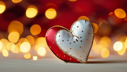 Fototapeta premium red and white hearts on a magical blurred gold background of particles