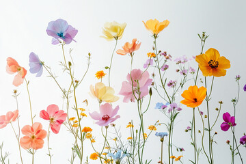Naklejka premium Colorful wildflowers on a bright background with soft natural light