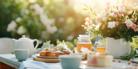 Delightful outdoor brunch gathering garden setting food photography bright environment serene viewpoint culinary experience