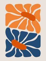 Abstract Orange and Blue Organic Flower Shape Art Print