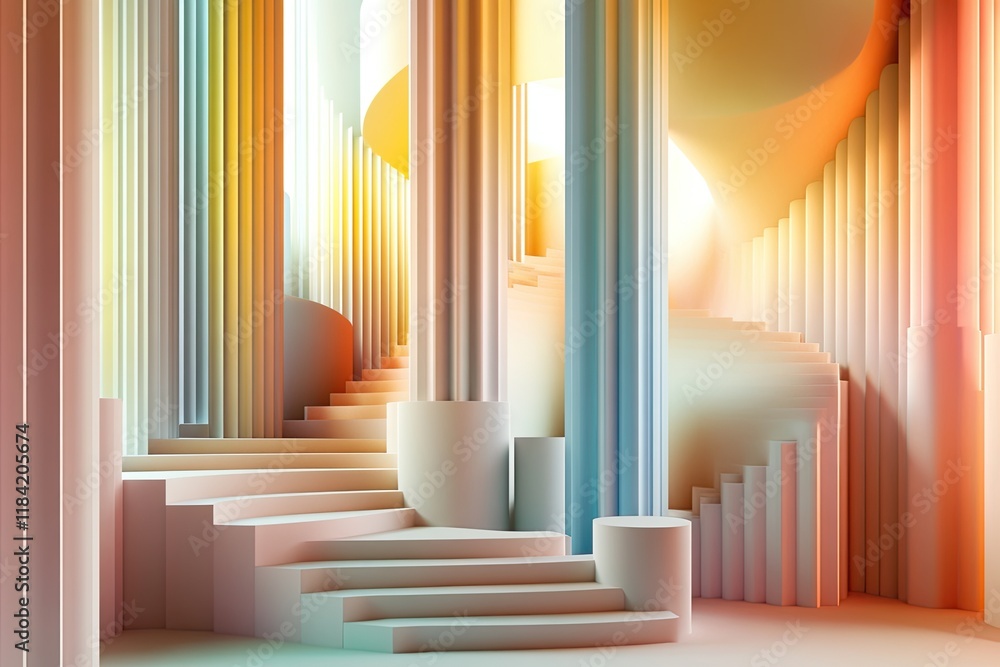 Poster colorful abstract architecture featuring soft curves, dynamic co