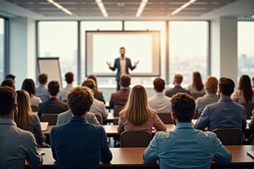 Obraz premium Professional Business Conference with Engaged Audience in a Modern Meeting Room during Presentation