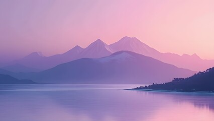 Serene Purple Mountain Landscape, Minimalist Beach and Peak Travel Inspiration