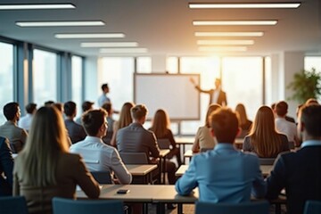 Obraz premium Professional Business Conference with Engaged Audience in a Modern Meeting Room during Presentation