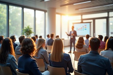 Professional Business Conference with Engaged Audience in a Modern Meeting Room during Presentation
