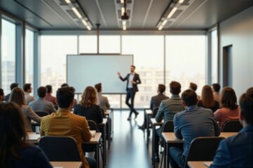 Professional Business Conference with Engaged Audience in a Modern Meeting Room during Presentation