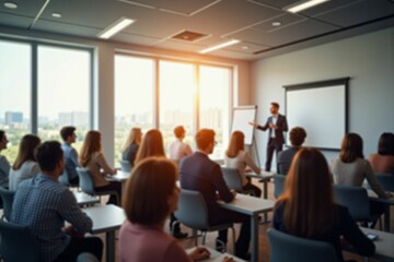 Fototapeta premium Professional Business Conference with Engaged Audience in a Modern Meeting Room during Presentation