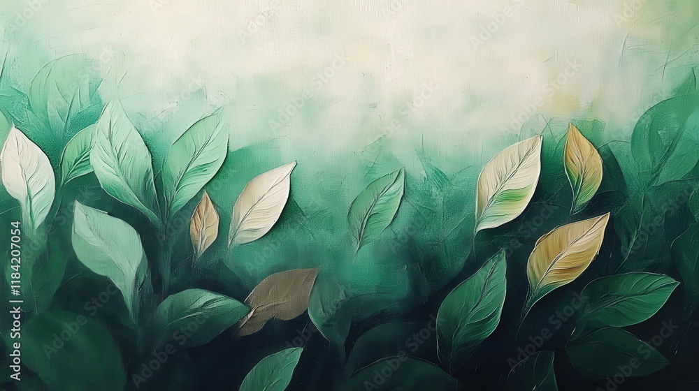 Poster a serene and lush composition of greenery with soft hues and delicate leaves creating a calm and tra