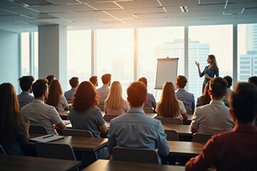 Professional Business Conference with Engaged Audience in a Modern Meeting Room during Presentation