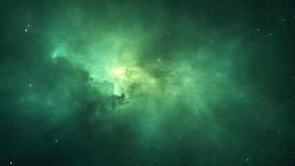 Fototapeta premium Vibrant Green Nebula, Cosmic Clouds and Stars in Deep Space - Stunning Galaxy Background